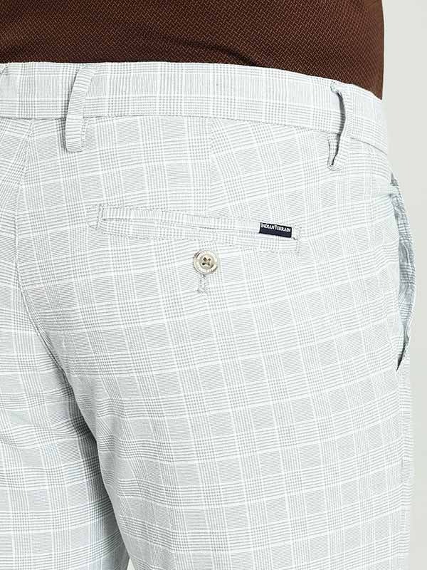 Indian Terrain Men's Slim Fit Checkered Green Trousers